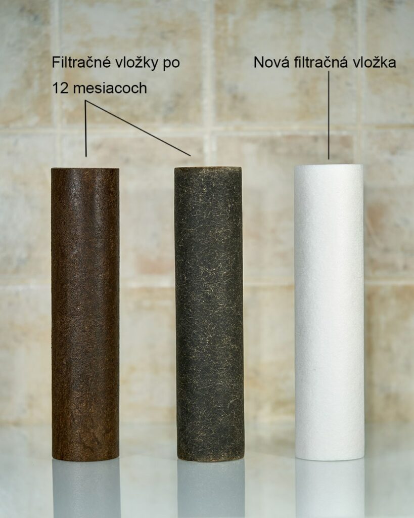 Filtračné vložky po 12 mesiacoch v porovnaní s novou filtračnou vložkou